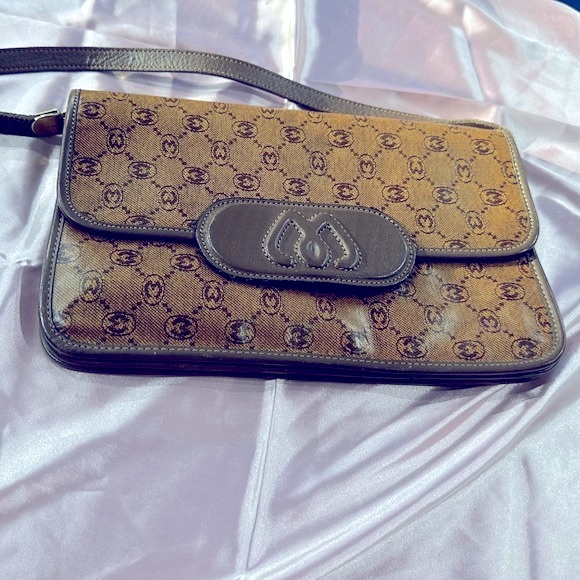 MORABITO Paris Women's Monogram Brown Leather Shoulder Handbag Purse Vintage - Picture 6 of 16